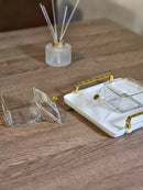 TREND HOME GOLD Aperitif-Tablett mit 4 quadratischen Schalen mit Deckel aus Glas und Porzellan 