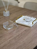 TREND HOME GOLD Aperitif-Tablett mit 4 quadratischen Schalen mit Deckel aus Glas und Porzellan 