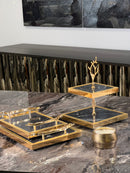ZEYVE Set aus 2 Tabletts marmoriert schwarz gold