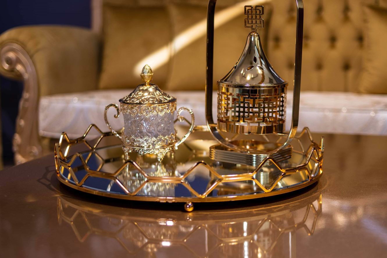 Plateau Miroir En Verre De Murano – Ovale, Poignées Dorées – Meuble Lavabo Vintage