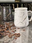 TREND HOME COLLECTION 2'li kapaklı kupa 6 parça beyaz - siyah