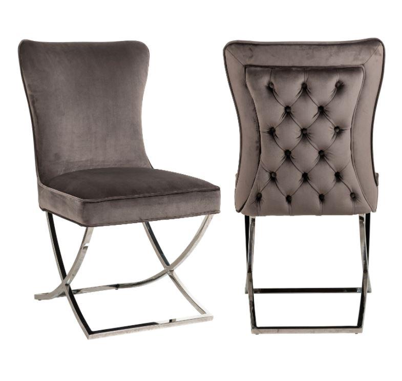 Lot de 2x chaises élégante de style baroque moderne en velours gris av Lot de 2x chaises élégante de style baroque moderne en velours gris av