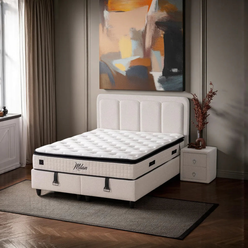 MILAN Lit coffre, Tête de lit et Matelas - Bella Home