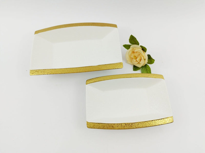 TREND HOME Dikdörtgen sunum tabağı beyaz/gold 30 cm