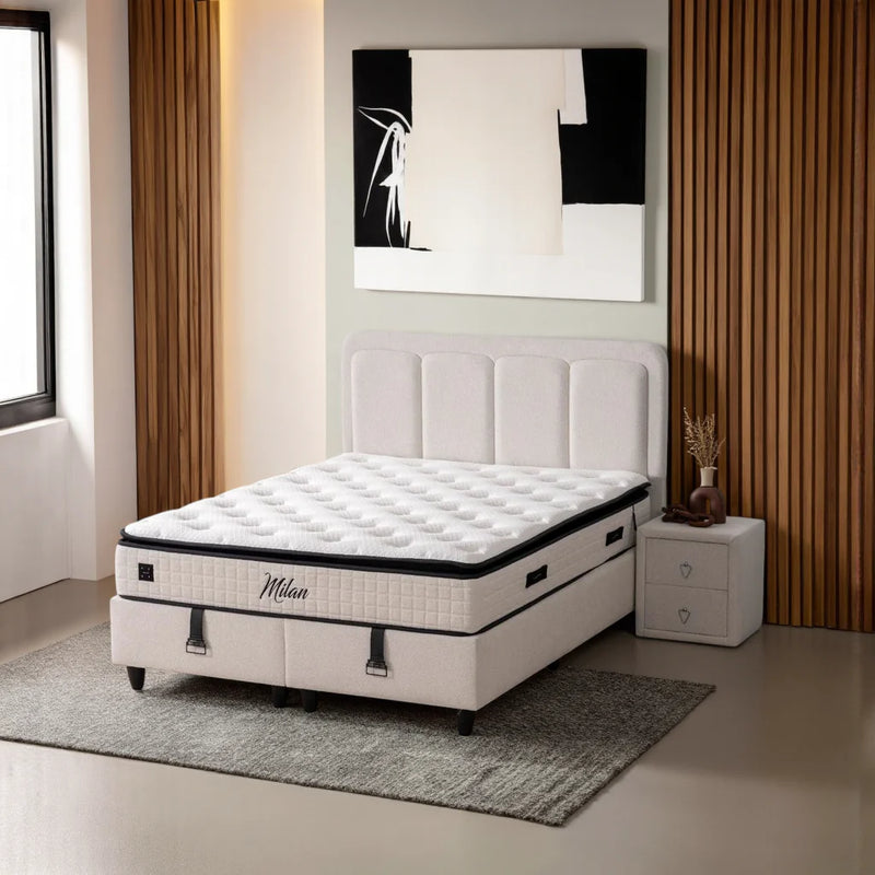 MILAN Lit coffre, Tête de lit et Matelas - Bella Home