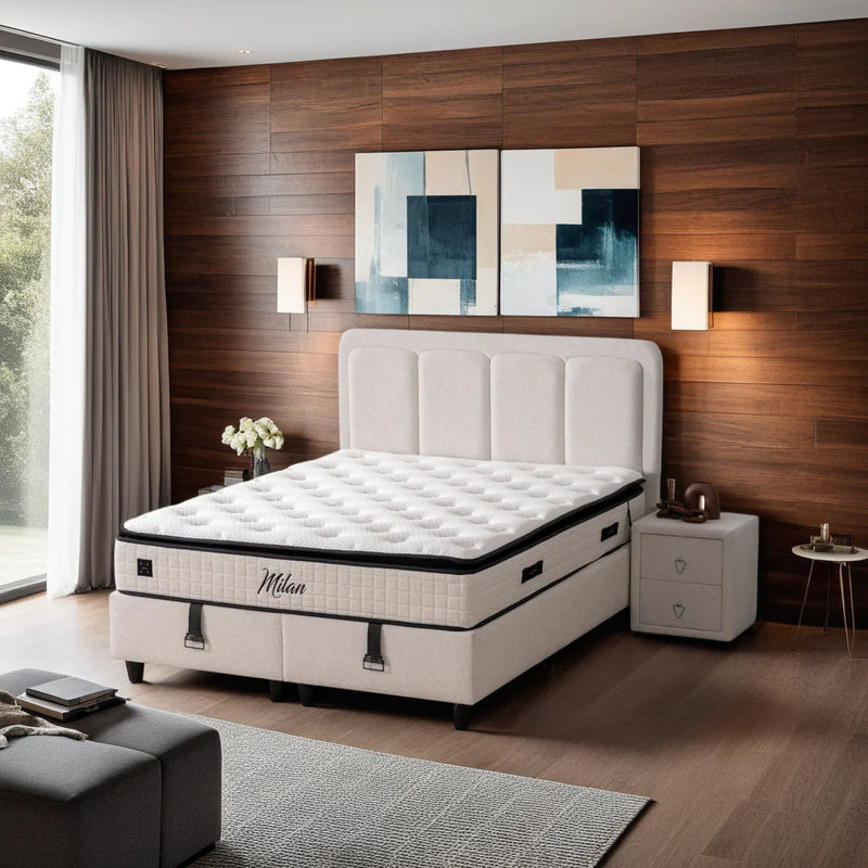 MILAN Lit coffre, Tête de lit et Matelas - Bella Home