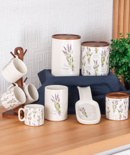 ACAR FAIRY Set complet 4 mugs avec support, 3 pots de conservation, 1 porte-cuillère, 1 porte-ustensiles