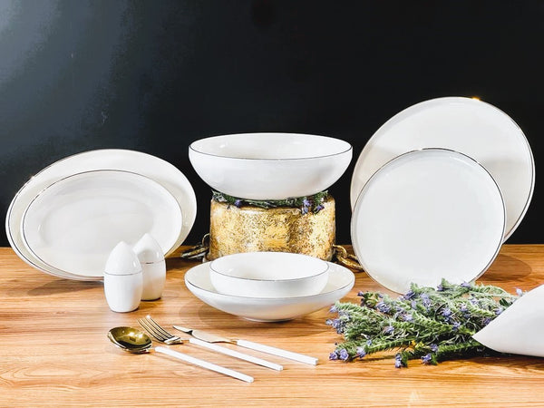 Tasse & Assiette : Service complet de vaisselle en porcelaine Black or  White 21 pièces