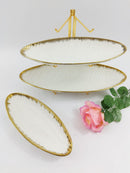 TREND HOME LEAF 3er-Set Servierteller mit goldenem Ständer