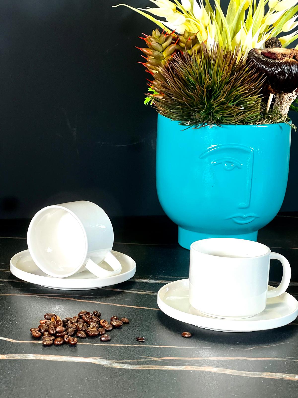 Service à Expresso Zeller Present Faces 12 Pièces - Porcelaine - 6 Tasses + 6 Soucoupes - Design