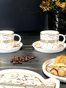 ZELLERFELD VERSAS MARBEL 18 Parça 6'lı  yaldızlı kahve fincanı + 6 pasta tabağı
