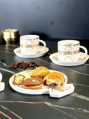 ZELLERFELD VERSAS MARBEL 18 Parça 6'lı  yaldızlı kahve fincanı + 6 pasta tabağı