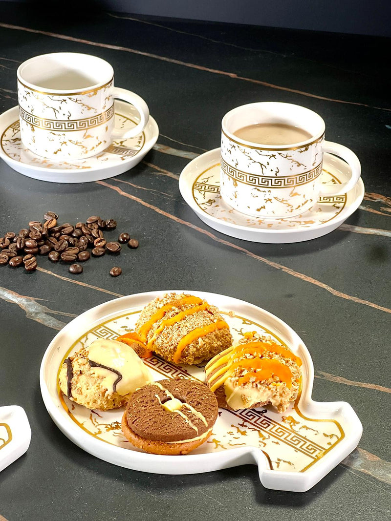 Set De 6 Tasses à Espresso Et Soucoupes En Céramique - 80 Ml, Motif Marron Doré - Pour Café Maison, Cadeau élégant - 10