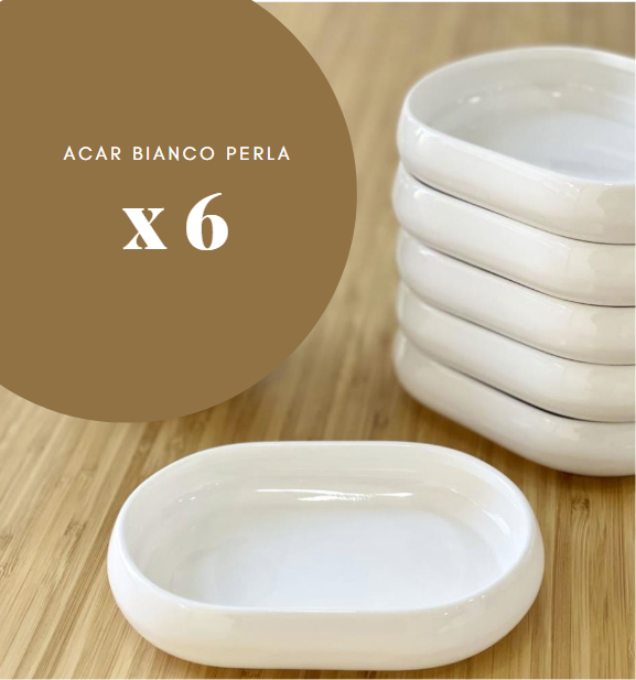 ACAR BIANCO PERLA MOON Lot de 6 petites assiettes ovales 13,2 x 9,5 x 2,8 cm