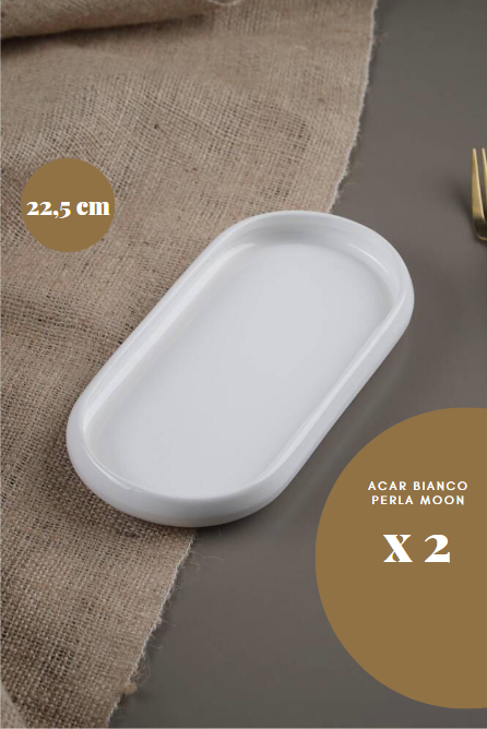 ACAR BIANCO PERLA MOON 2er-Set ovale Teller 22,5 cm