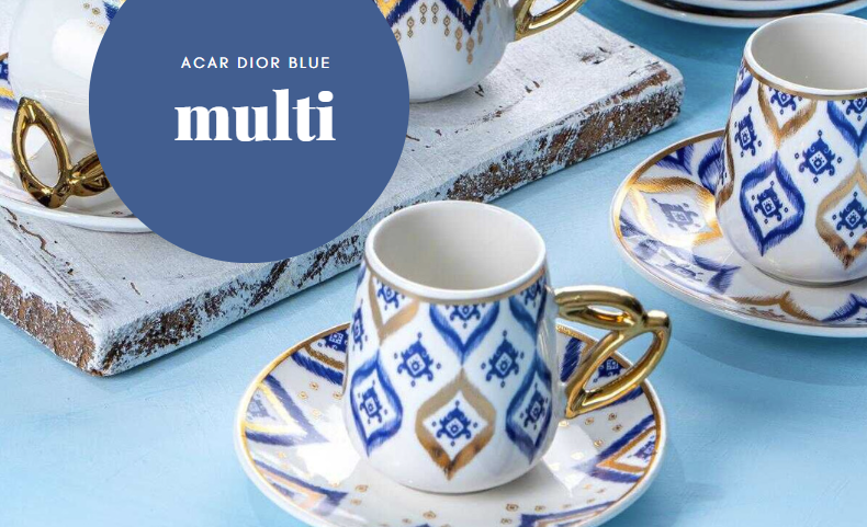 ACAR DIOR BLUE 6'Lı porselen kahve fincan takımı