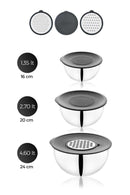 Karat 9 Parça Çelik Rendeli Karıştırma/Saklama Kabı 24-20-16 cm