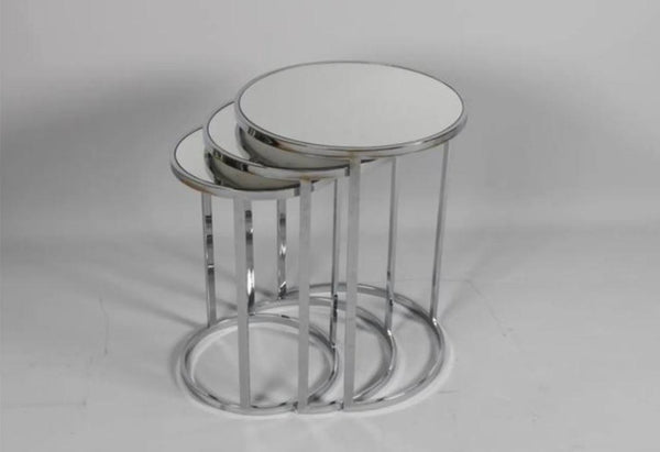BELLA SWAN Lot de 3 tables gigognes rondes argenté & miroir - Yuvarlak 3'lü zigon sehpalar chrome & cam