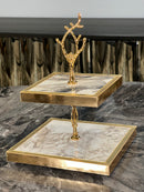 ZEYVE Tortenständer mit 2 Ebenen gold ﻿weiß