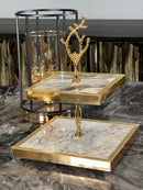 ZEYVE Tortenständer mit 2 Ebenen gold ﻿weiß