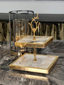 ZEYVE Tortenständer mit 2 Ebenen gold ﻿weiß