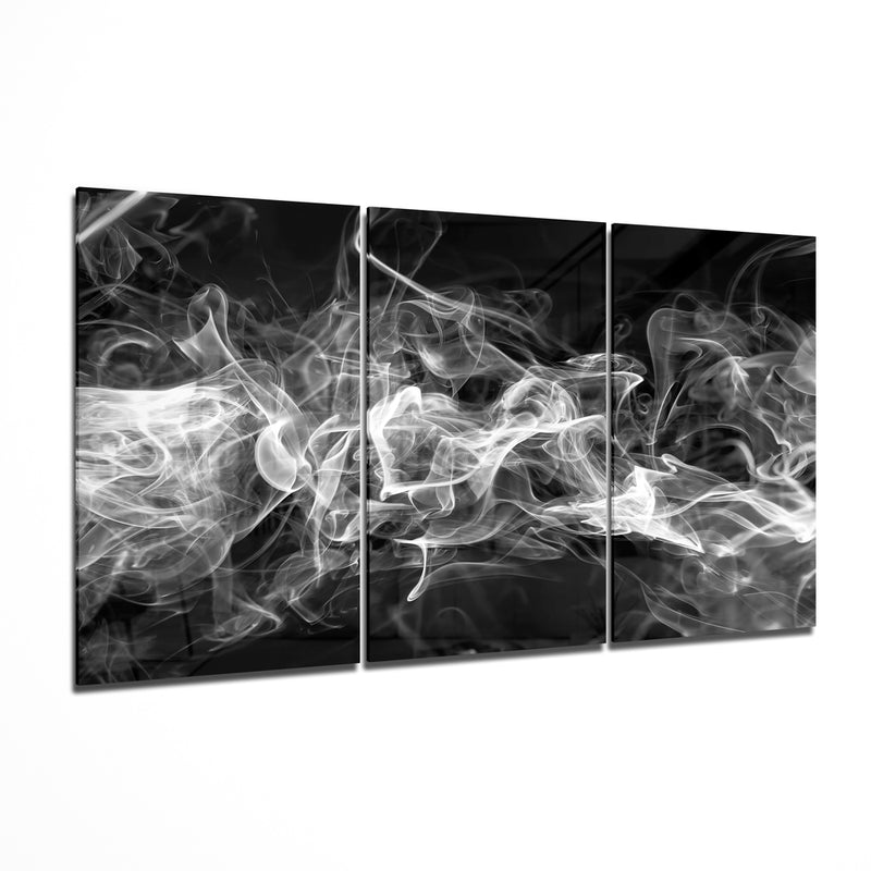 Méga Tableau en verre - Fumée Blanche sur Fond Noir Mega Cam Tablo - Beyaz Duman Mega Glastisch-Weißer Rauch auf Schwarzem Hintergrund