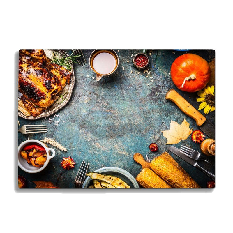 BELLART -  Belle table à manger et repas - Planche à découper en verre à impression UV 35x25 cm - Lezzetli Yemekler ve Yemek Masasi - UV Baski Cam Kesme Tahtasi