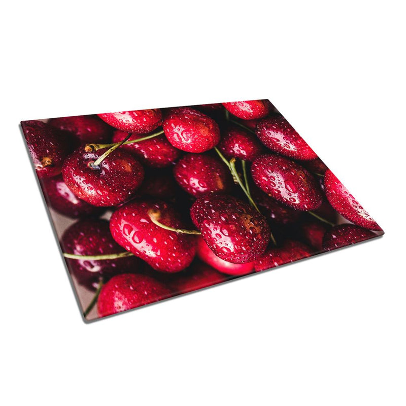 BELLART - Kirschen mit Wassertropfen - Glasschneidebrett mit UV-Druck 35x25 cm