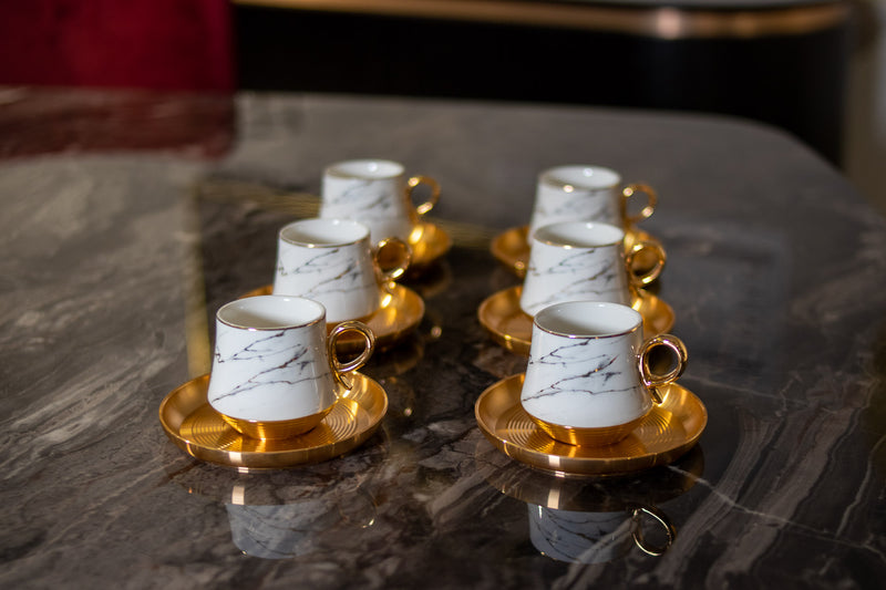 ACAR VOLDES Set de 6 tasses à café en porcelaine marbre doré