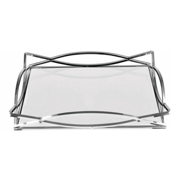 Plateau de service rectangulaire argenté en métal avec miroir Aynalı dikdörtgen gümüş metal servis tepsisi