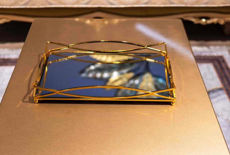 HURRISE plateau doré décoratif Miroir Plateau Style Américain Fer Grand HURRISE plateau doré décoratif Miroir Plateau Style Américain Fer Grand