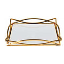 Plateau de service rectangulaire doré et décoratif en miroir - Rechteckiges Serviertablett mit goldenem und dekorativem Spiegel