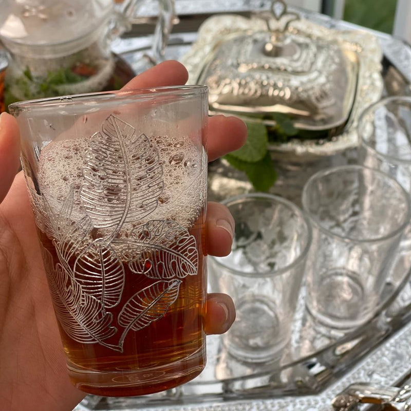 Bella Home Lot de 6 verres à thé motifs feuille argentée 6'lı gümüş yaprak çay bardağı seti