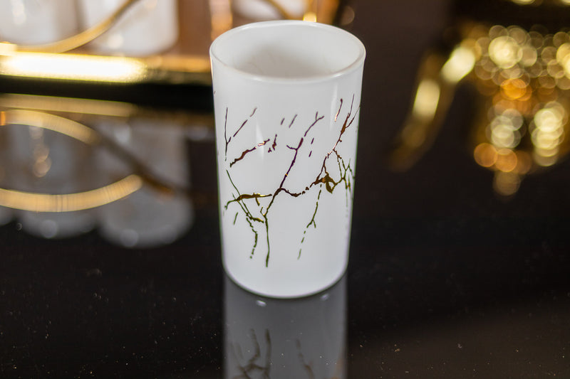 Lot de 12 verres à thé blanc avec motifs doré 12'li Beyaz çay bardağı seti altin desenli