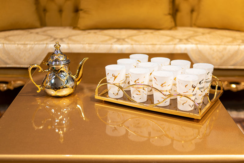 Lot de 12 verres à thé blanc avec liseré doré fin İnce altın kenarlı 12 beyaz çay bardağı seti