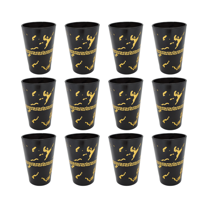 Lot de 12 verres à thé noir avec liseré doré fin İnce altın kenarlı 12 siyah çay bardağı seti