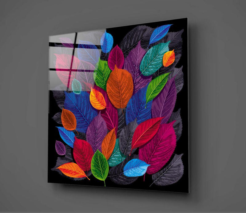 Tableau en verre - Feuilles multicolores sur fond noir - Cam tablo - Siyah zemin üzerine çok renkli yapraklar - Glasbild - Bunte Blätter auf schwarzem Hintergrund