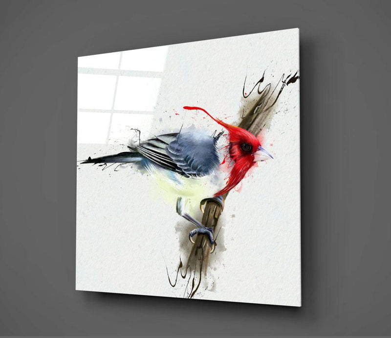 Tableau en verre - Oiseau rouge - Cam tablo - k?rm?z? ku? - Glasbild - Roter Vogel