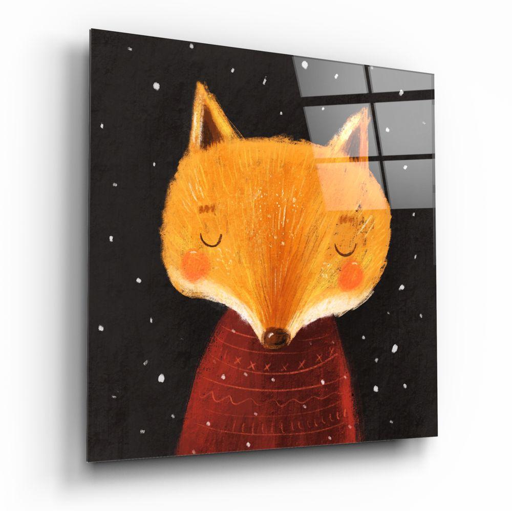 Art mural renard coloré en verre trempé, panneau géométrique