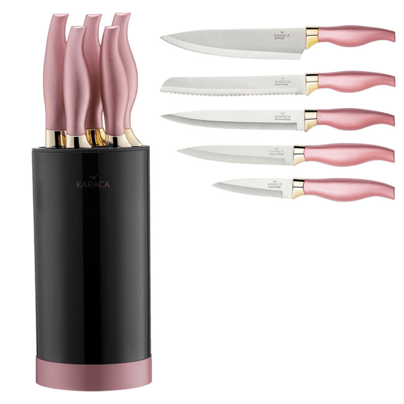 KARACA ROSEGOLD Set de 5 couteaux avec bloc - 6 Parça bıçak seti