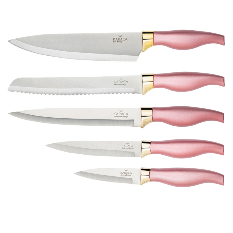KARACA ROSEGOLD Set de 5 couteaux avec bloc - 6 Parça bıçak seti