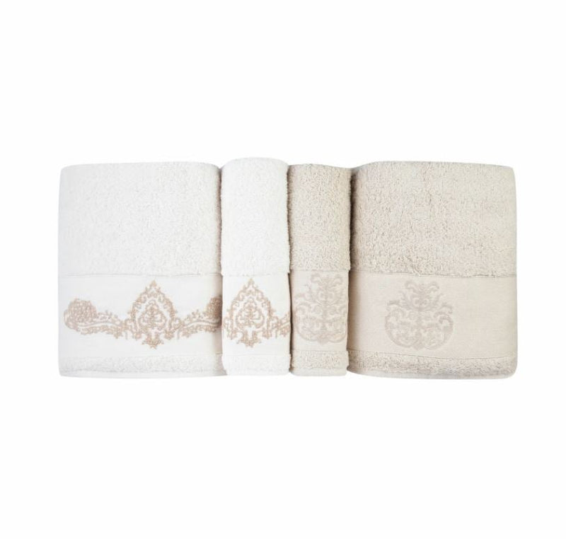 KARACA HOME ELDORA NEW Set de serviettes de bain 4 pièces beige-blanc cassé