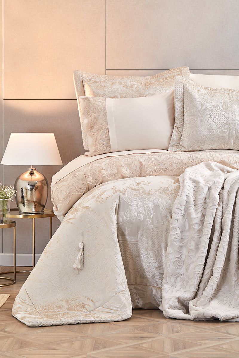 KARACA HOME VALERIA Linge de lit complet 10 pièces avec couvre-lit doré - Royal Gold 10 Parça Çeyiz Seti