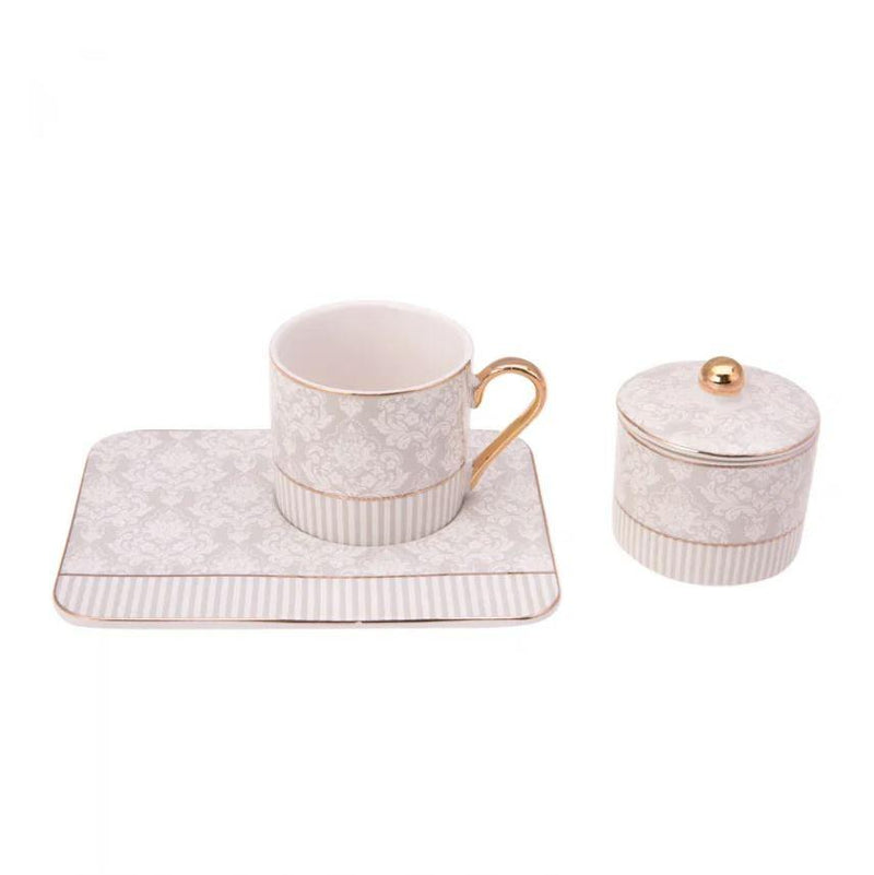 KARACA QUEEN Set de 2 Tasses à café avec soucoupes et petit sucrier en porcelaine blanc