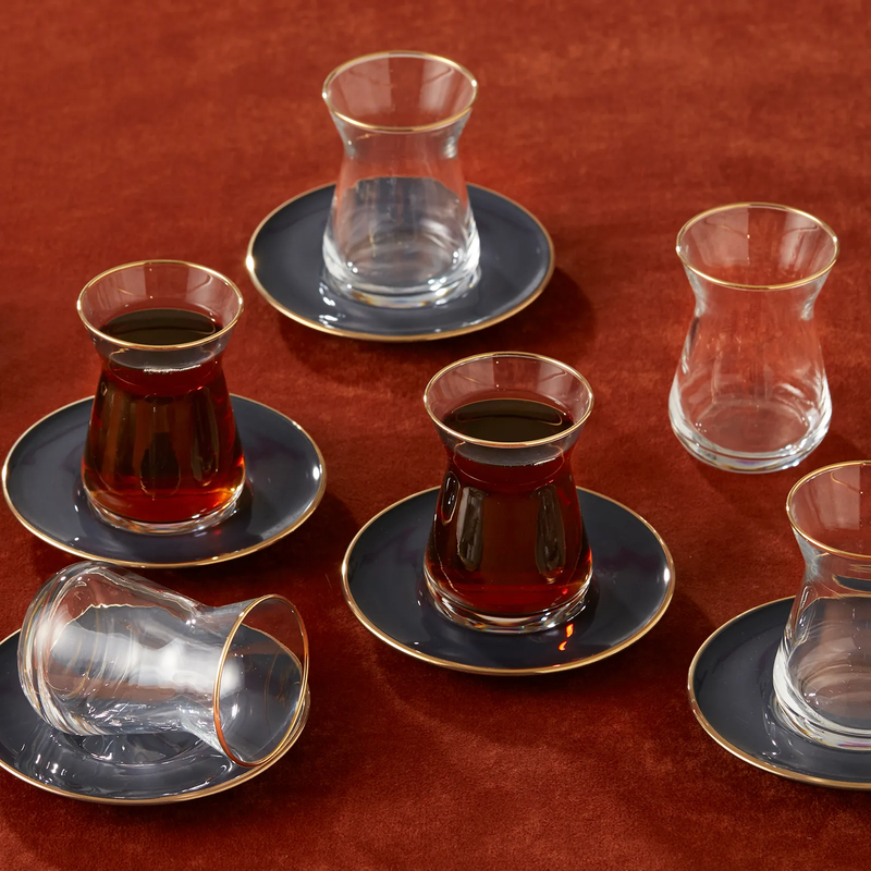 KARACA RETRO Set de verres à thé 12 pièces 6 personnes anthracite Antrasit  12 parça 6 kişilik çay seti