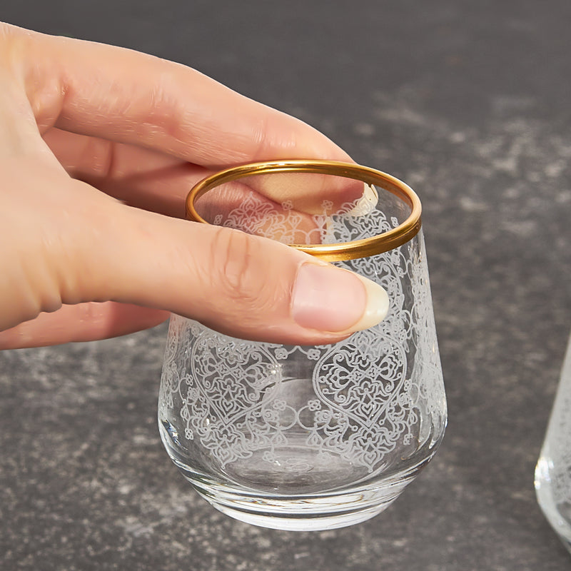 Lot De 25 Verres Karaca Orlando – 1 Carafe + 12 Verres à Vin + 12 Verres à Eau – Avec Bordure Dorée – Pour 12 Personnes