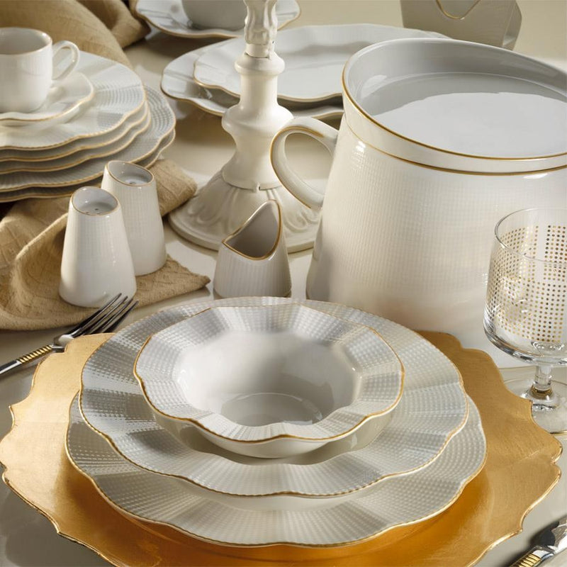 Service vaisselle 18 pièces en porcelaine - Blanc et liseré doré - JULINA