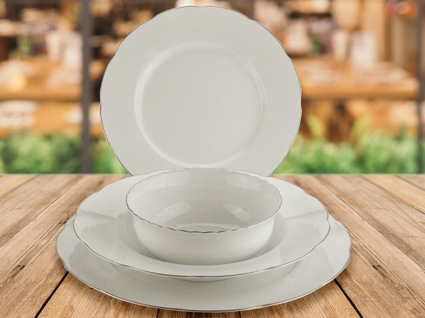 KUTAHYA PORCELAINE BONE OLYMPOS liseré argenté Service de table 6 personnes 24 pièces - 24 Parca 6 kisilik yemek takimi silver