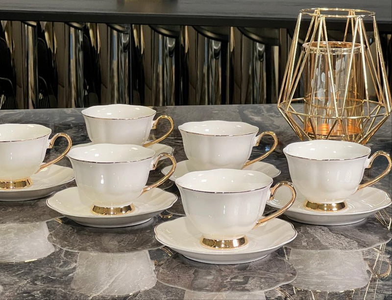 ZELLERFELD Set de tasses à thé 6 personnes 12 pièces avec liseré doré