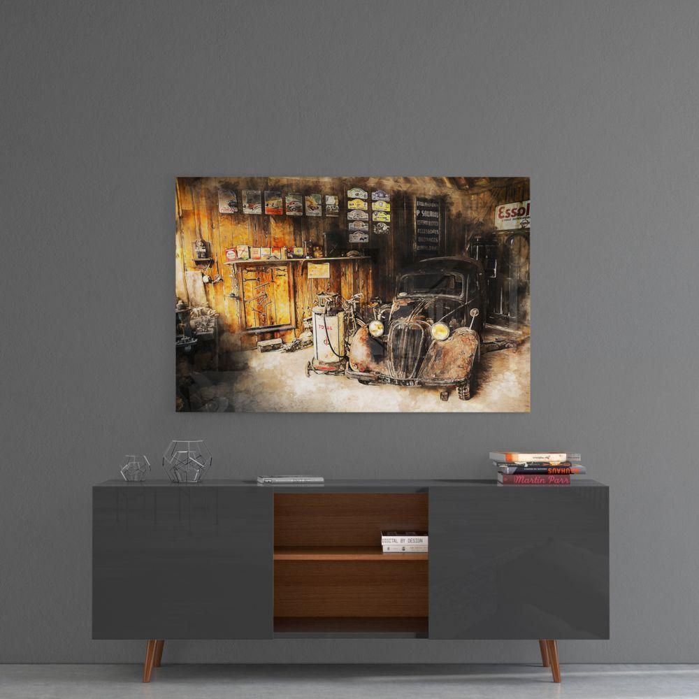 Tableau Sur Verre 150x100cm ARTTOR - Voiture Vintage Dans Un Champ
